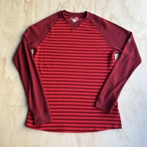 Under Armour Shirt Mens Small Red Striped Waffle Knit Long Sleeve Loose Fit